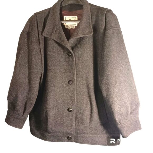 Vintage Gallery Balloon Sleeve Wool Funnel Neck Blazer Bomber Jacket… - Picture 1 of 16